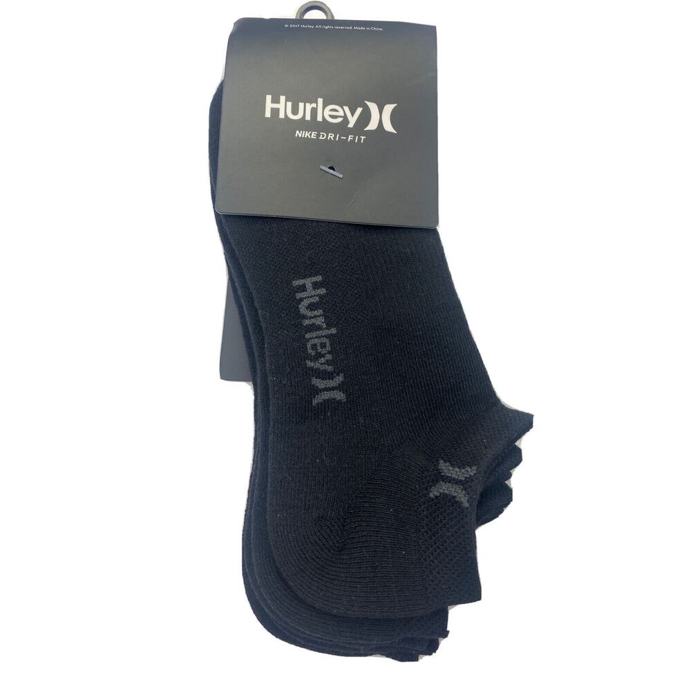 New Nike Dri-Fit Hurley 3 Pack Black One And Only Low Cut Socks Mens 6-8